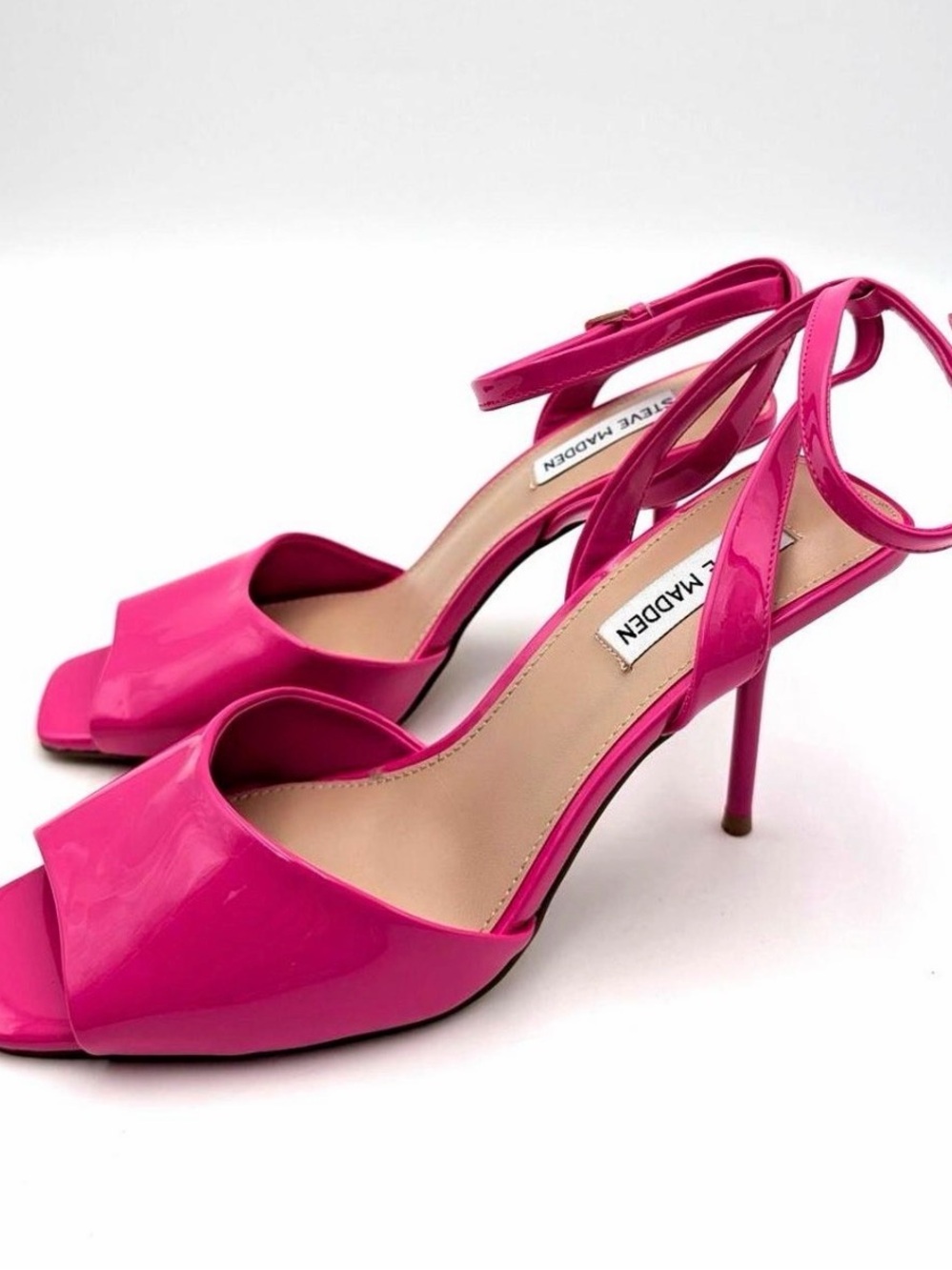 Steve Madden Leesha Hot Pink Patent Open-Toe Stiletto Sandals new!